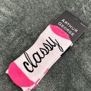 Arthur George White Crew Socks with Pink Accents